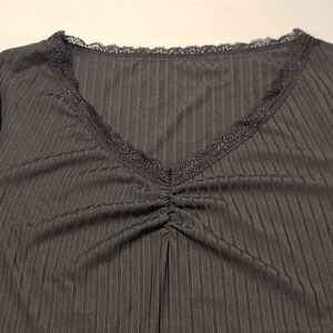 SHEIN Curve 3XL Black Ribbed Lace Trim Ruched Crop Top Y2K Soft Goth